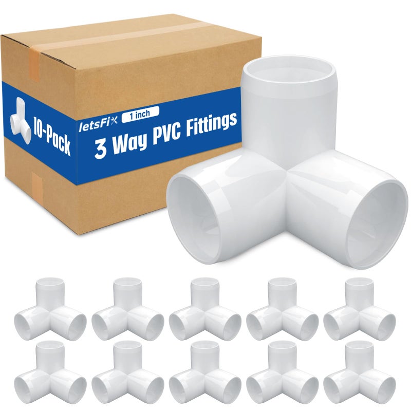letsFix 1" PVC Fittings 3 Way (10-Pack) Furniture Grade, 1" Elbow Connector, Heavy Duty for DIY Furniture, Frames, UV Resistant - Compatible with 1" Schedule 40 PVC Pipesâ€Œ - Image 1